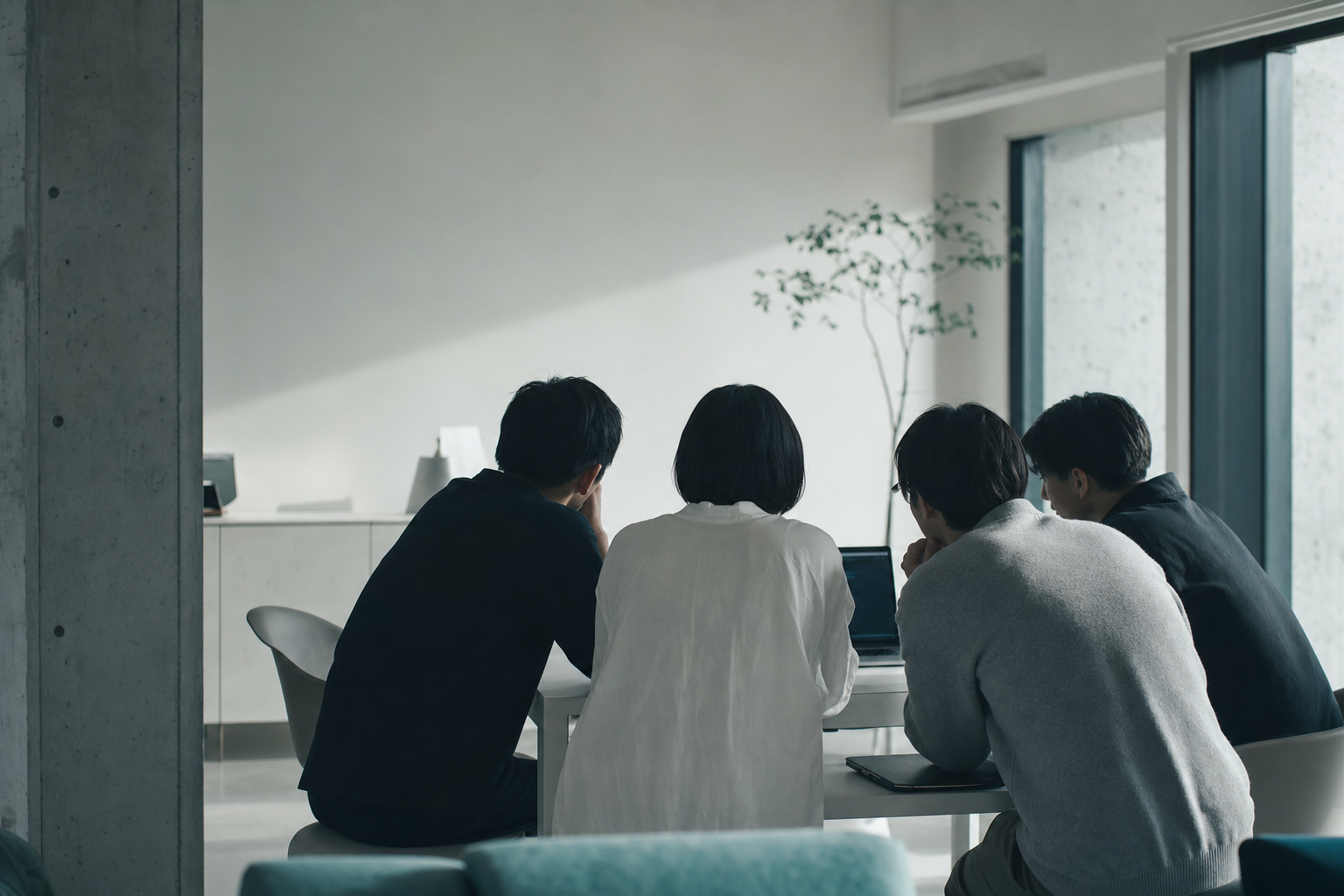 少人数チームがノートPCを囲む