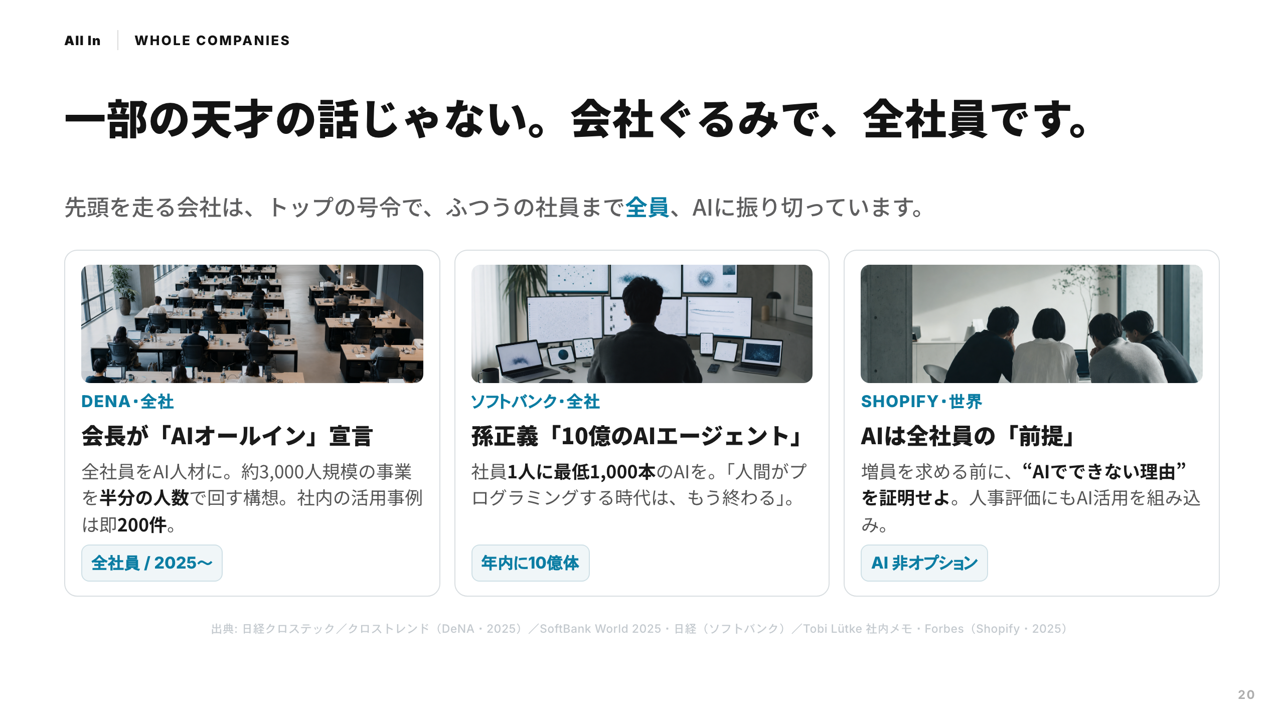 スライド 20：一部の天才の話じゃない。会社ぐるみで、全社員です