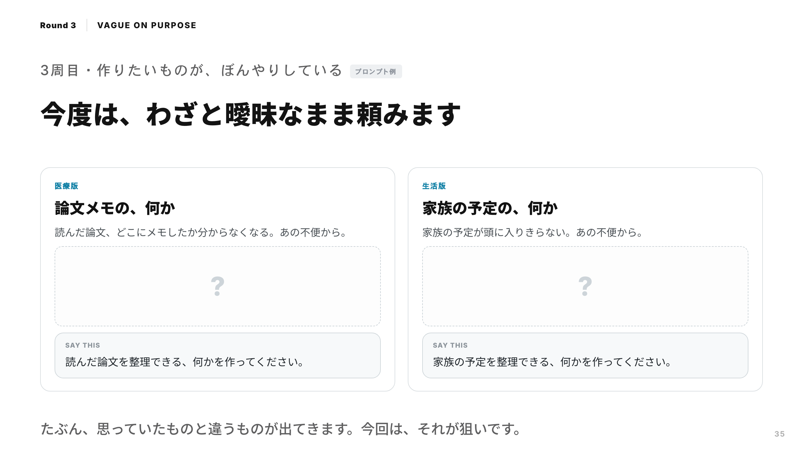 スライド 35：今度は、わざと曖昧なまま頼みます